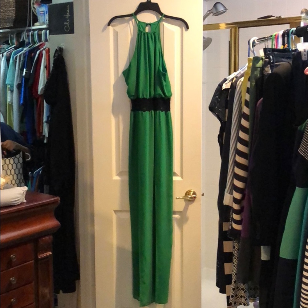 Arden B green halter dress with lace waist